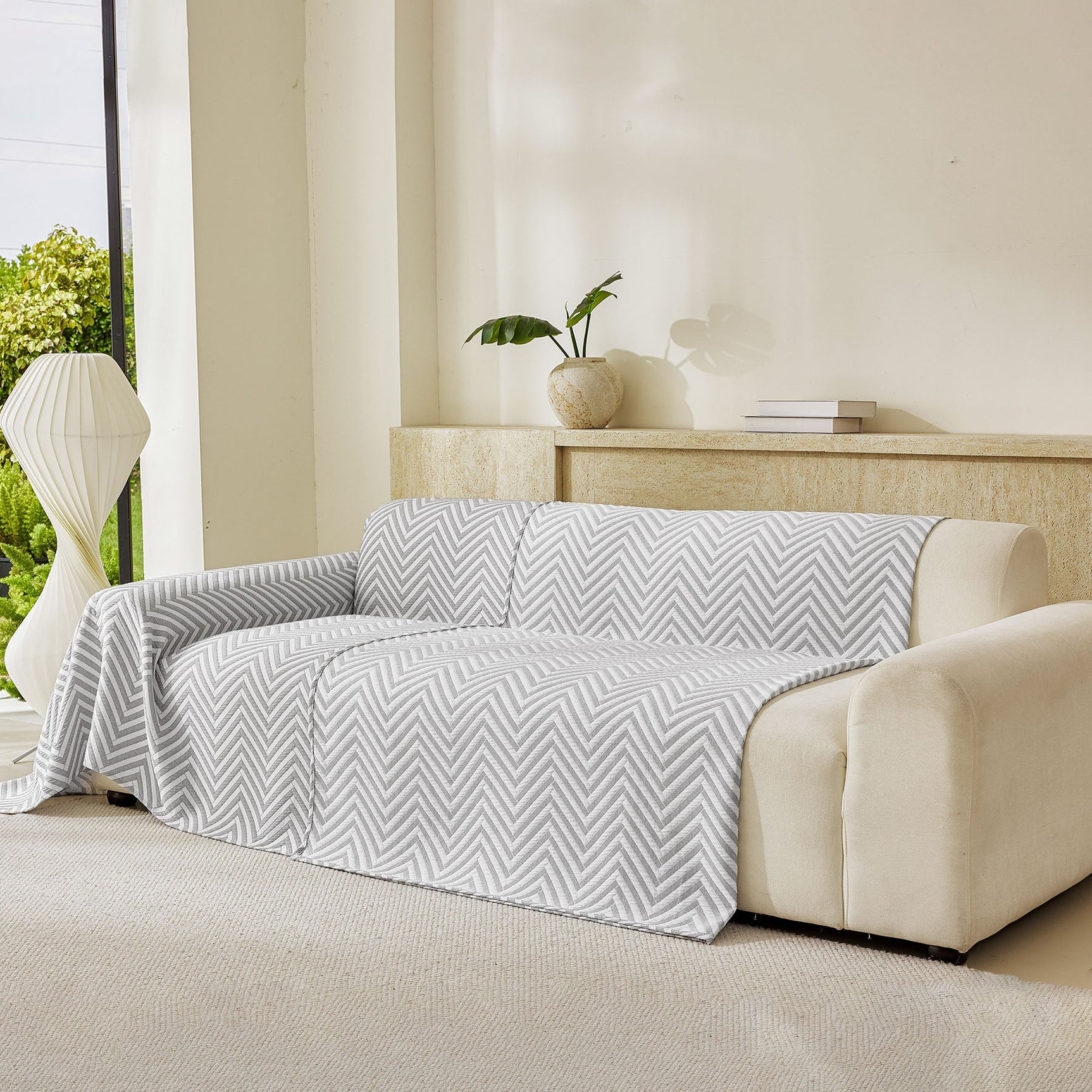 Three Layer Woven Soft Breathable Sofa Cover Blanket, Textured Chevron Couch Cover - Ornate Home