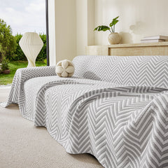 Three Layer Woven Soft Breathable Sofa Cover Blanket, Textured Chevron Couch Cover - Ornate Home