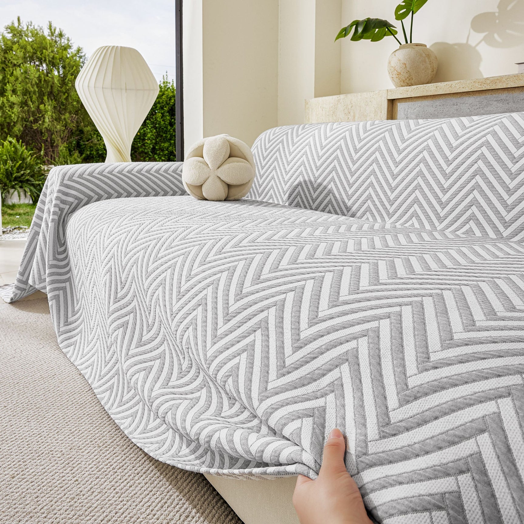 Three Layer Woven Soft Breathable Sofa Cover Blanket, Textured Chevron Couch Cover - Ornate Home