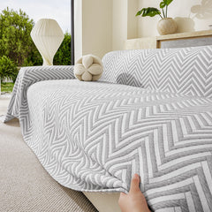 Three Layer Woven Soft Breathable Sofa Cover Blanket, Textured Chevron Couch Cover - Ornate Home