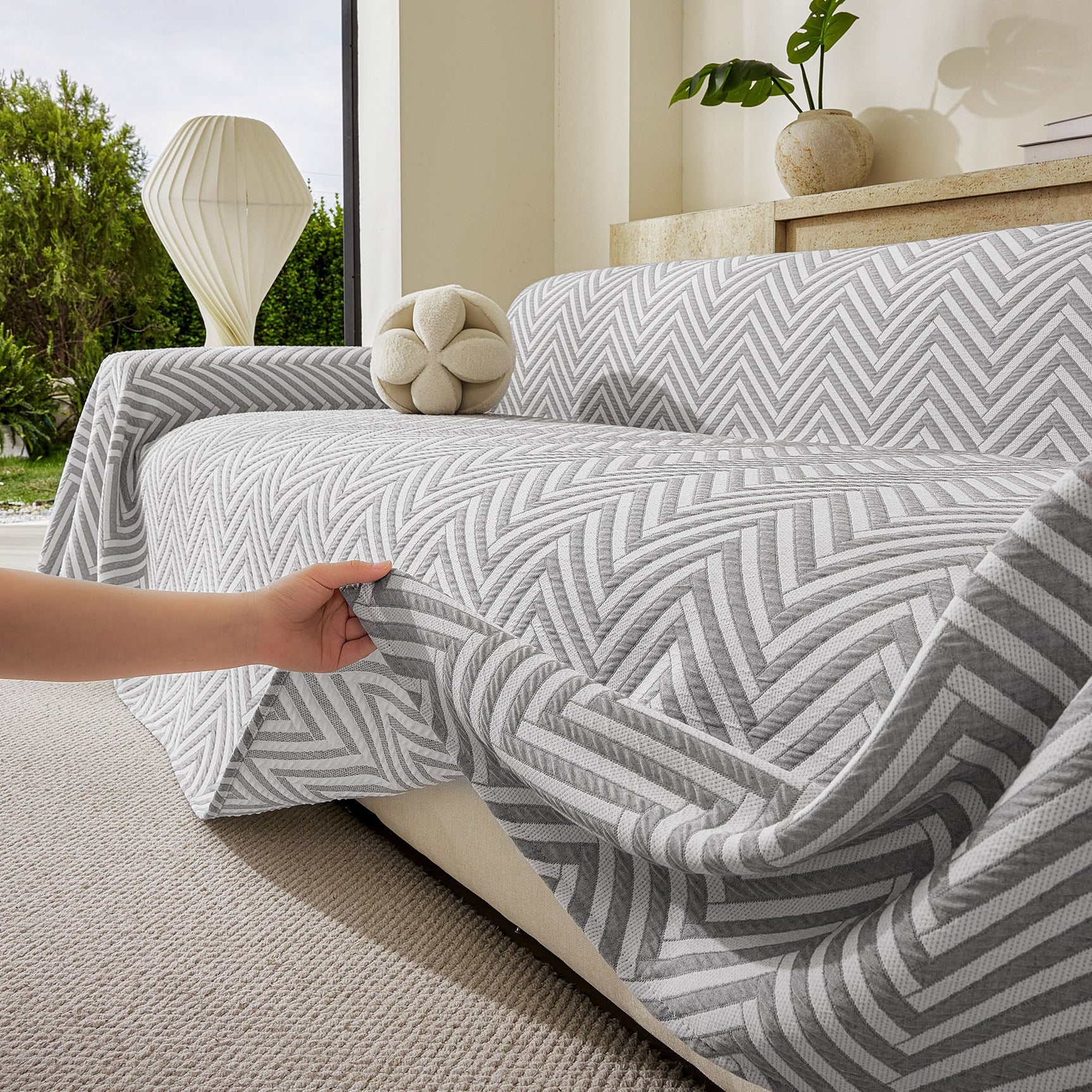 Three Layer Woven Soft Breathable Sofa Cover Blanket, Textured Chevron Couch Cover - Ornate Home