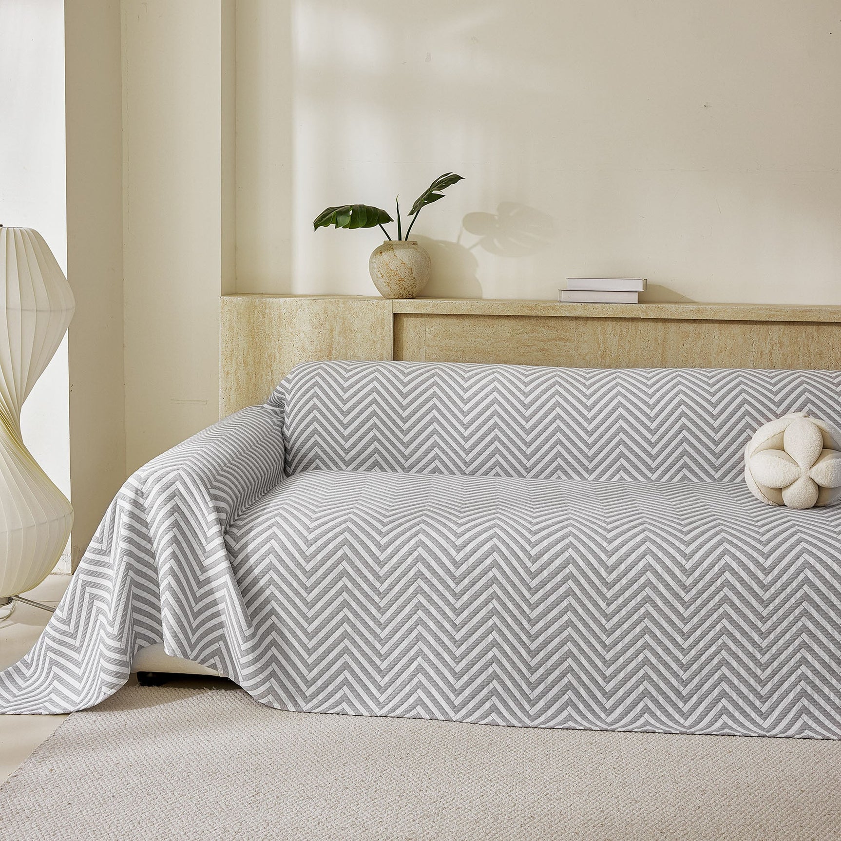 Three Layer Woven Soft Breathable Sofa Cover Blanket, Textured Chevron Couch Cover - Ornate Home