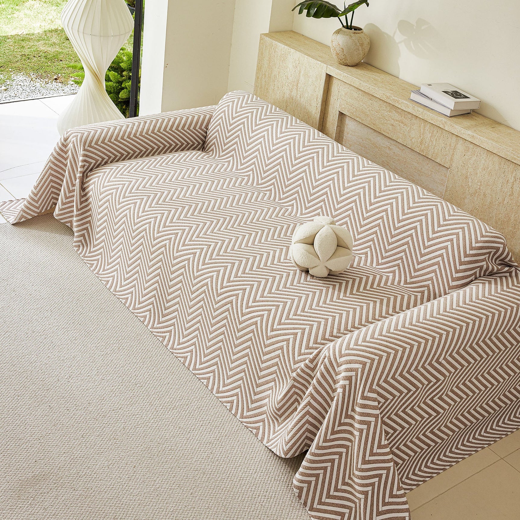 Three Layer Woven Soft Breathable Sofa Cover Blanket, Textured Chevron Couch Cover - Ornate Home