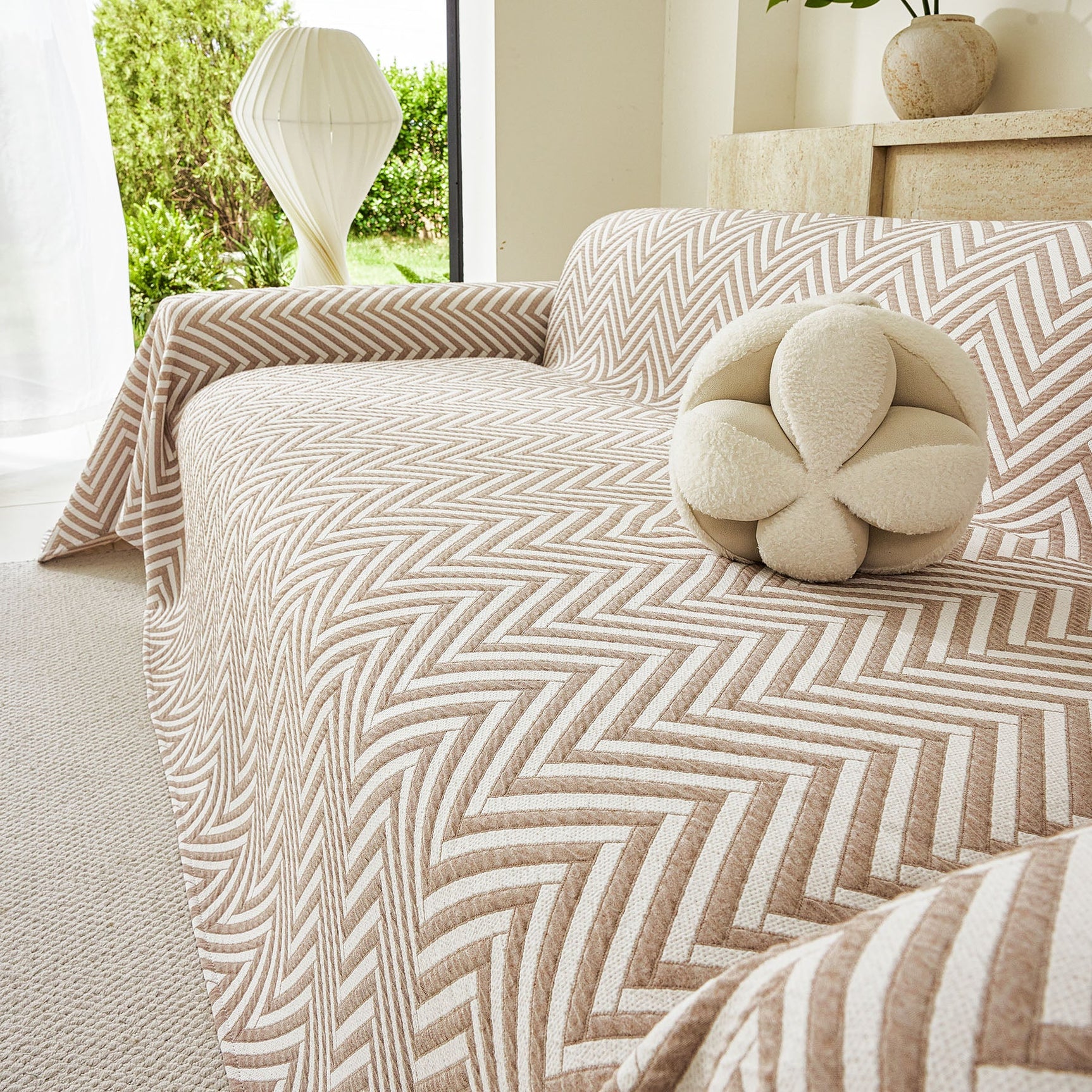 Three Layer Woven Soft Breathable Sofa Cover Blanket, Textured Chevron Couch Cover - Ornate Home