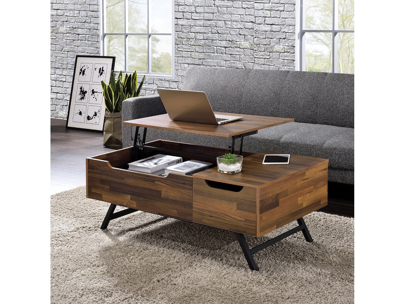 Throm Walnut Coffee Table w/ Lift Top & Storage - Ornate Home