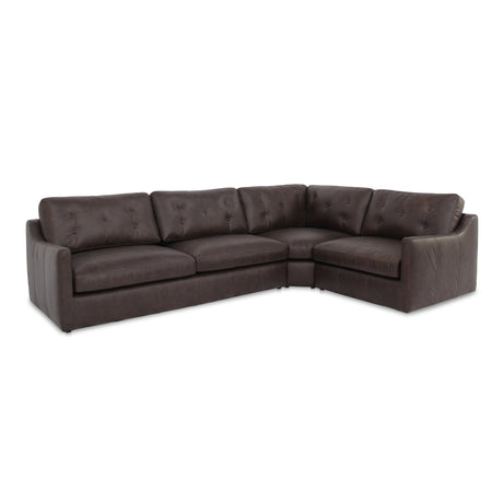Thurlow Espresso Brown Leather 3 Piece Right Modular Sectional - Ornate Home