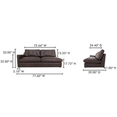 Thurlow Espresso Brown Leather Left Arm Facing Sofa - Ornate Home