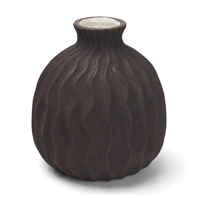 Tidal Brown Medium Ceramic Rippled Decorative Vase - Ornate Home