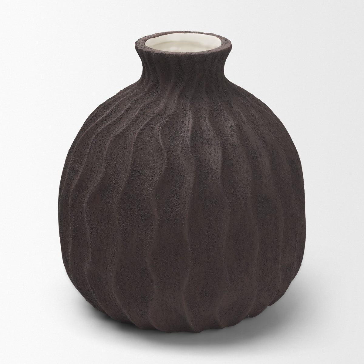 Tidal Brown Medium Ceramic Rippled Decorative Vase - Ornate Home