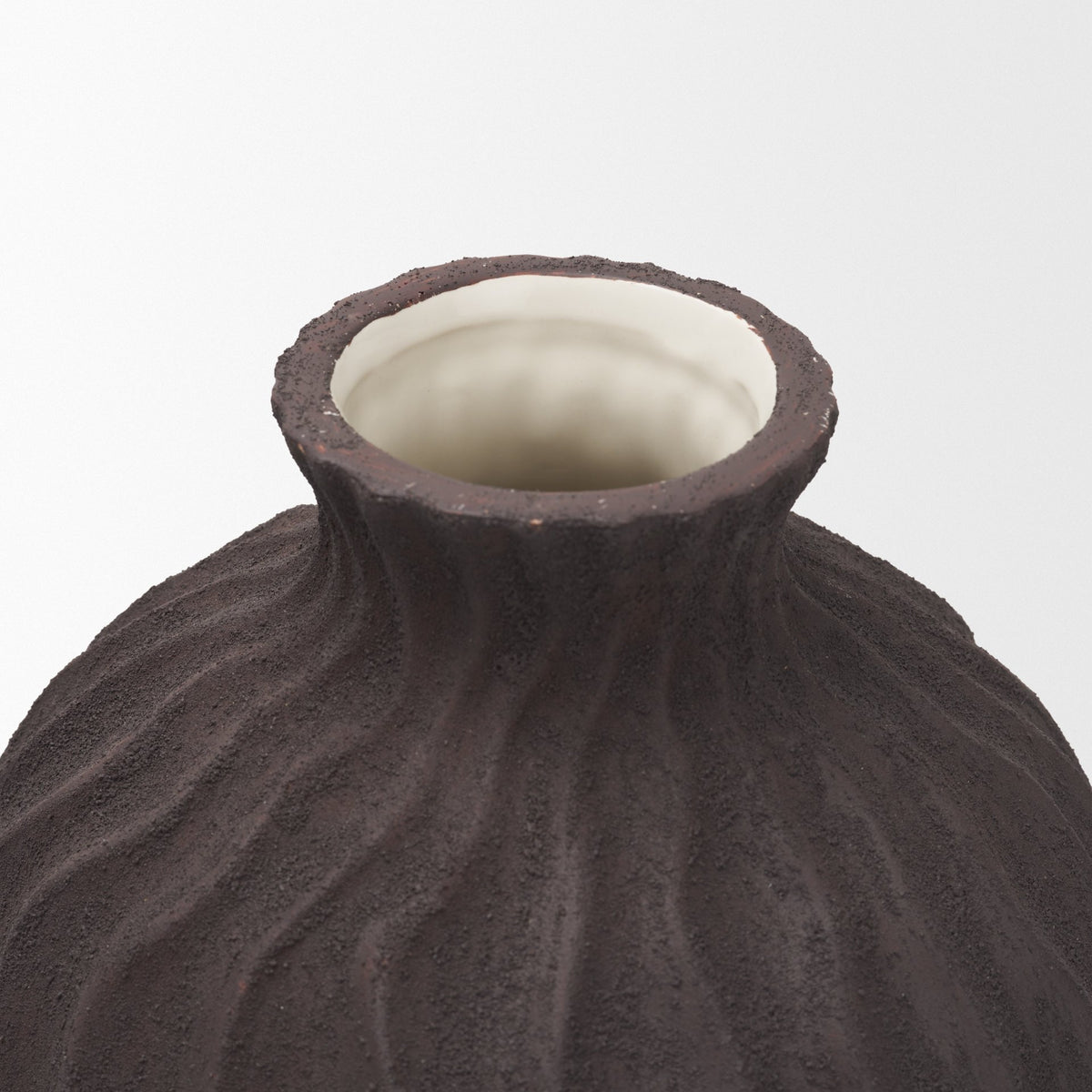 Tidal Brown Medium Ceramic Rippled Decorative Vase - Ornate Home