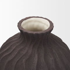 Tidal Brown Medium Ceramic Rippled Decorative Vase - Ornate Home
