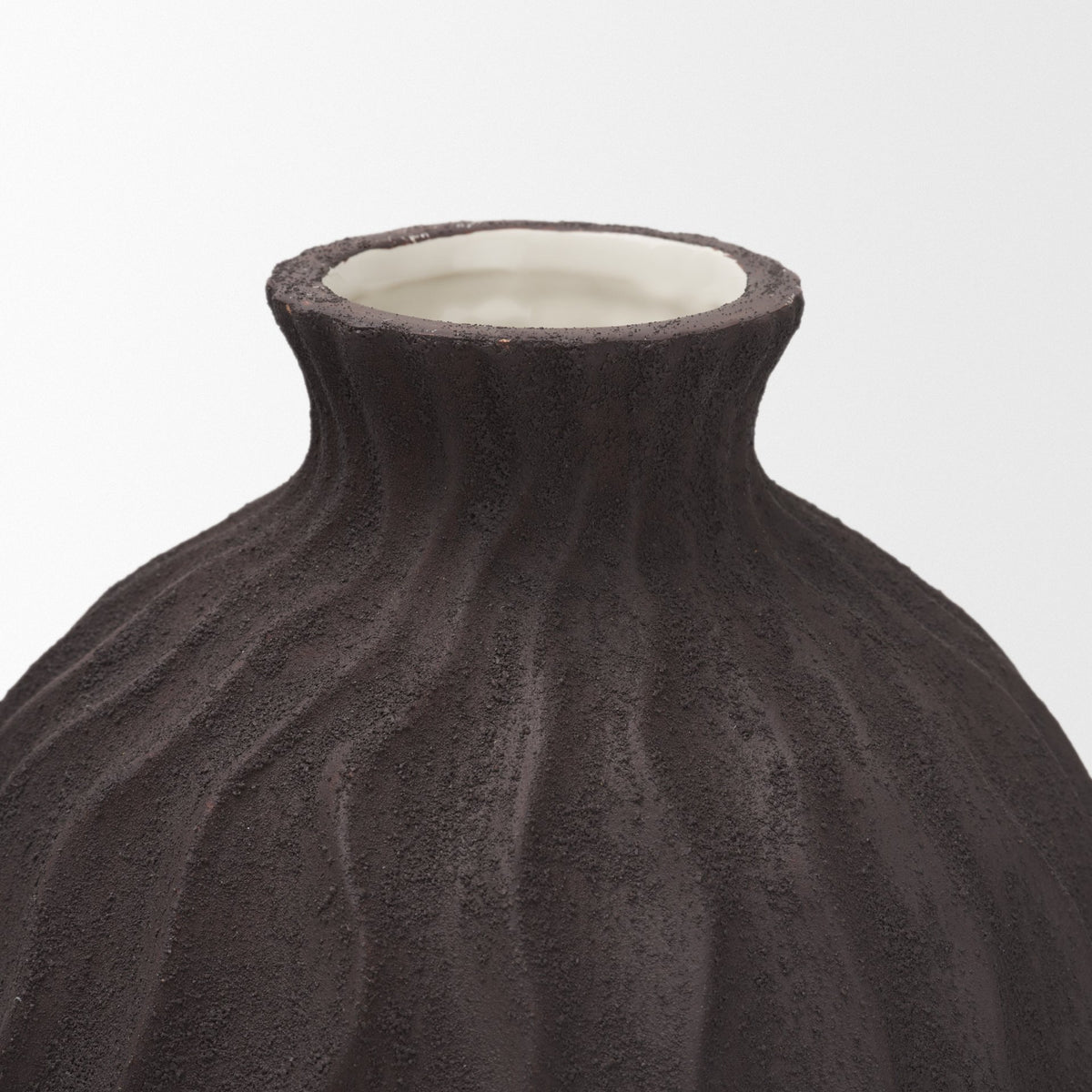 Tidal Brown Medium Ceramic Rippled Decorative Vase - Ornate Home