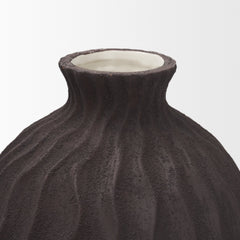 Tidal Brown Medium Ceramic Rippled Decorative Vase - Ornate Home