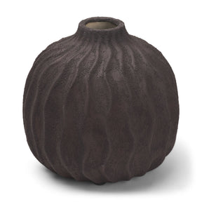 Tidal Brown Short Ceramic Rippled Decorative Vase - Ornate Home