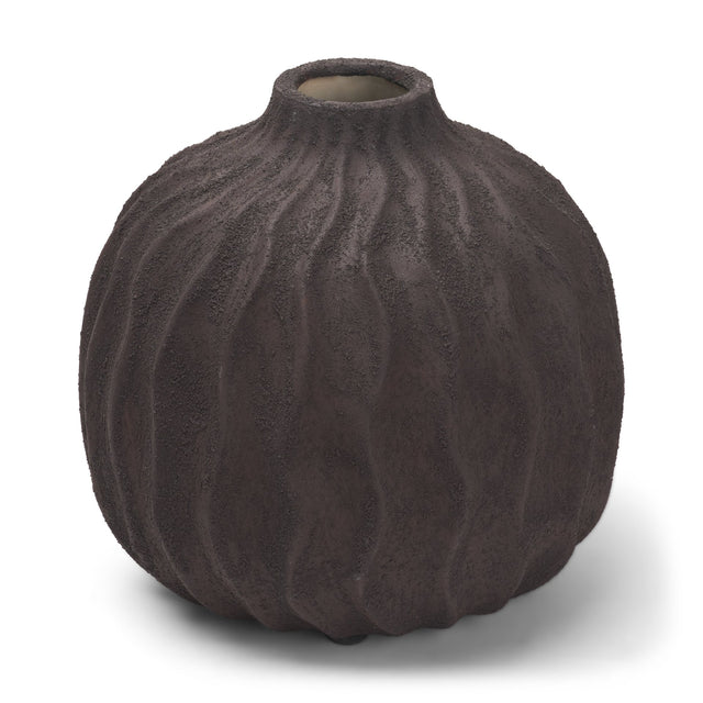 Tidal Brown Short Ceramic Rippled Decorative Vase - Ornate Home