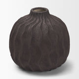 Tidal Brown Short Ceramic Rippled Decorative Vase - Ornate Home