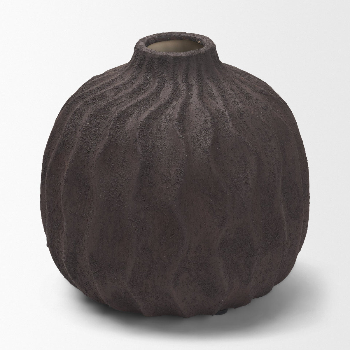 Tidal Brown Short Ceramic Rippled Decorative Vase - Ornate Home