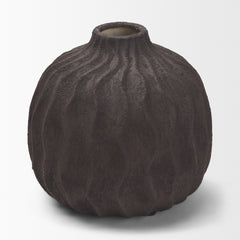 Tidal Brown Short Ceramic Rippled Decorative Vase - Ornate Home
