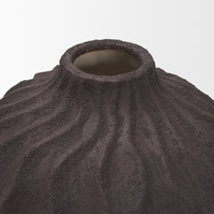 Tidal Brown Short Ceramic Rippled Decorative Vase - Ornate Home