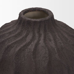 Tidal Brown Short Ceramic Rippled Decorative Vase - Ornate Home