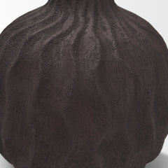 Tidal Brown Short Ceramic Rippled Decorative Vase - Ornate Home