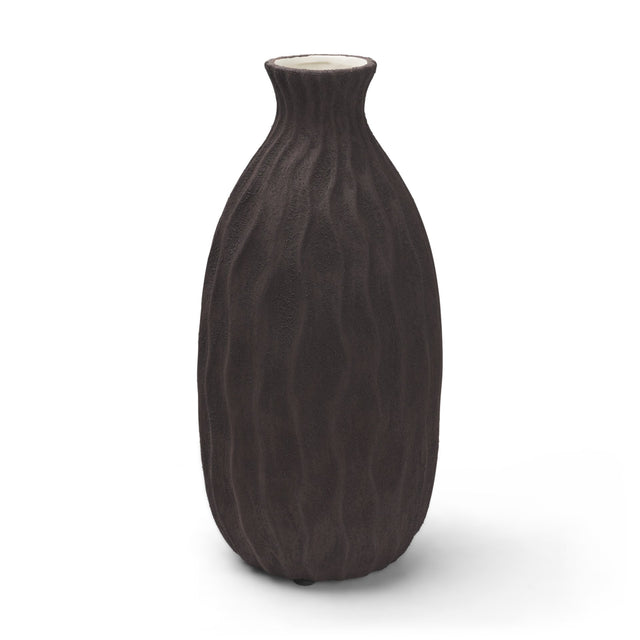 Tidal Brown Tall Ceramic Rippled Decorative Vase - Ornate Home