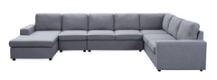 Tifton Light Gray 147"W Linen Reversible Modular Sectional Sofa with Left-Facing Chaise - Ornate Home