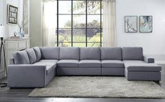 Tifton Light Gray 147"W Linen Reversible Modular Sectional Sofa with Left-Facing Chaise - Ornate Home