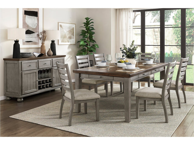 Tigard Cherry/Gray/Beige 7-Piece Dining Table Set - Ornate Home