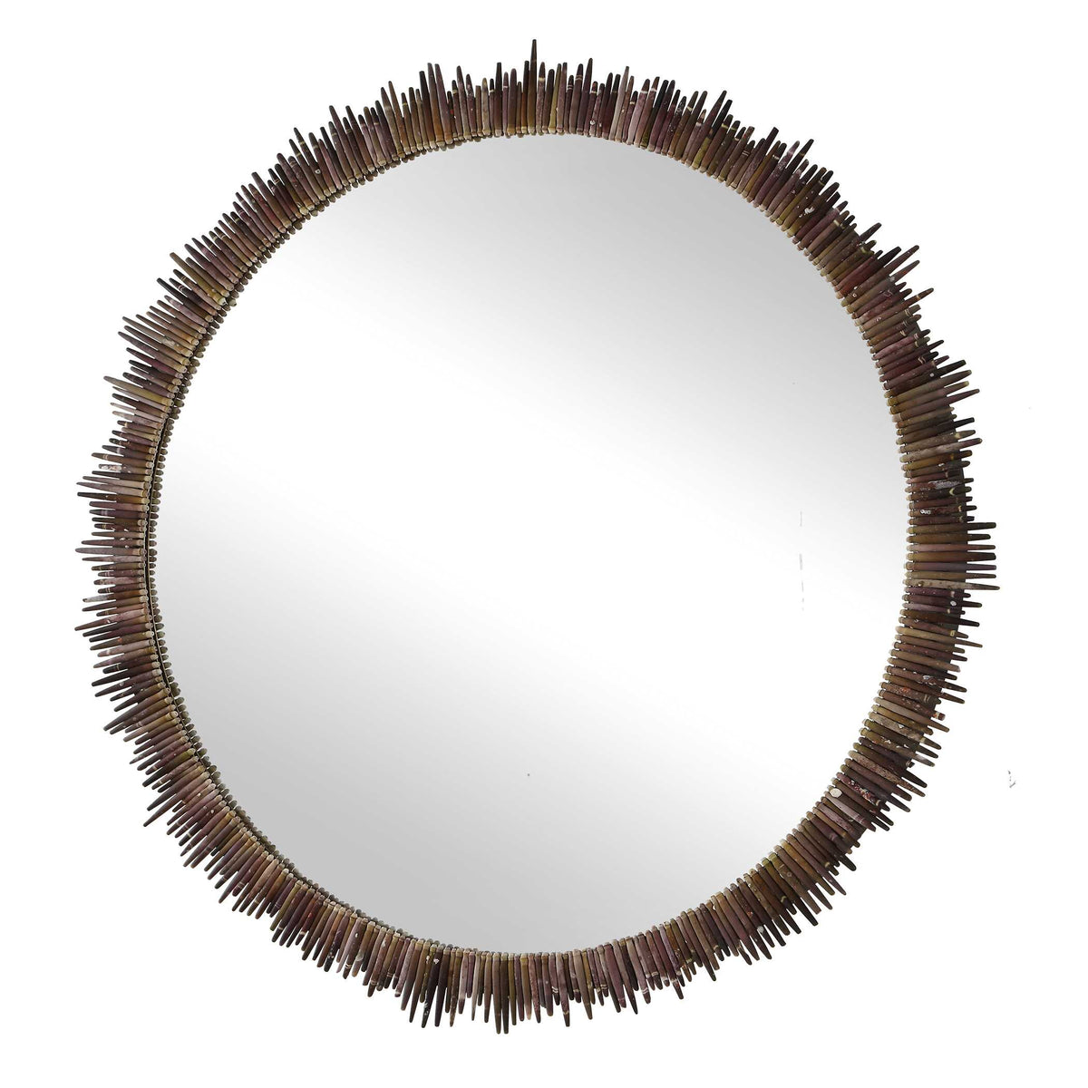 Tiger Sea Urchin Brown/Green/White Round Mirror - Ornate Home