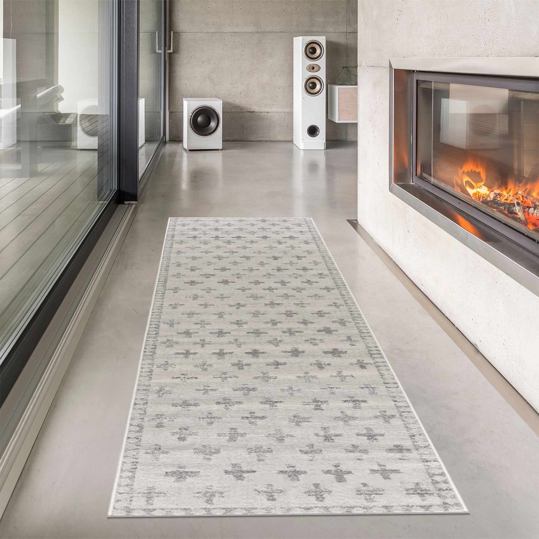 Tigris Swiss Cross Ivory&Gray Area Rug - Clearance - Ornate Home