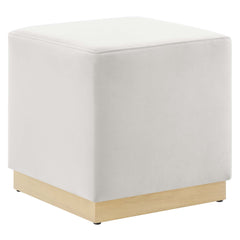 Tilden Alabaster/Natural 17" Square Performance Velvet Upholstered Ottoman - Ornate Home
