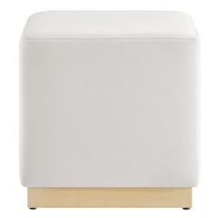 Tilden Alabaster/Natural 17" Square Performance Velvet Upholstered Ottoman - Ornate Home