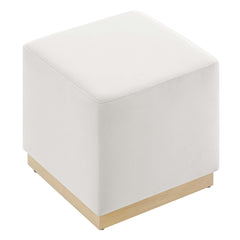 Tilden Alabaster/Natural 17" Square Performance Velvet Upholstered Ottoman - Ornate Home
