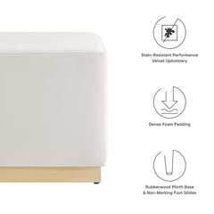 Tilden Alabaster/Natural 17" Square Performance Velvet Upholstered Ottoman - Ornate Home