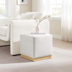Tilden Alabaster/Natural 17" Square Performance Velvet Upholstered Ottoman - Ornate Home