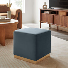 Tilden Cadet Blue/Natural 17" Square Performance Velvet Upholstered Ottoman - Ornate Home