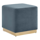 Tilden Cadet Blue/Natural 17" Square Performance Velvet Upholstered Ottoman - Ornate Home