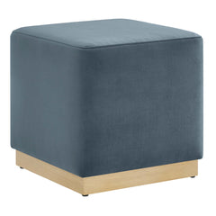 Tilden Cadet Blue/Natural 17" Square Performance Velvet Upholstered Ottoman - Ornate Home