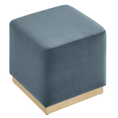 Tilden Cadet Blue/Natural 17" Square Performance Velvet Upholstered Ottoman - Ornate Home