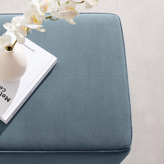 Tilden Cadet Blue/Natural 17" Square Performance Velvet Upholstered Ottoman - Ornate Home