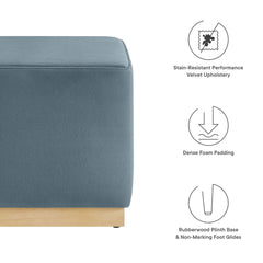 Tilden Cadet Blue/Natural 17" Square Performance Velvet Upholstered Ottoman - Ornate Home