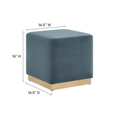 Tilden Cadet Blue/Natural 17" Square Performance Velvet Upholstered Ottoman - Ornate Home