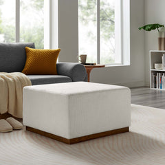 Tilden Cloud/Walnut Large 28" Square Boucle Upholstered Ottoman - Ornate Home