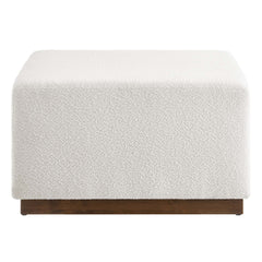 Tilden Cloud/Walnut Large 28" Square Boucle Upholstered Ottoman - Ornate Home