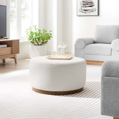 Tilden Cloud/Walnut Large 29" Round Boucle Upholstered Ottoman - Ornate Home