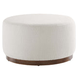 Tilden Cloud/Walnut Large 29" Round Boucle Upholstered Ottoman - Ornate Home