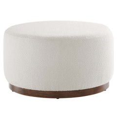 Tilden Cloud/Walnut Large 29" Round Boucle Upholstered Ottoman - Ornate Home