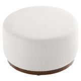 Tilden Cloud/Walnut Large 29" Round Boucle Upholstered Ottoman - Ornate Home