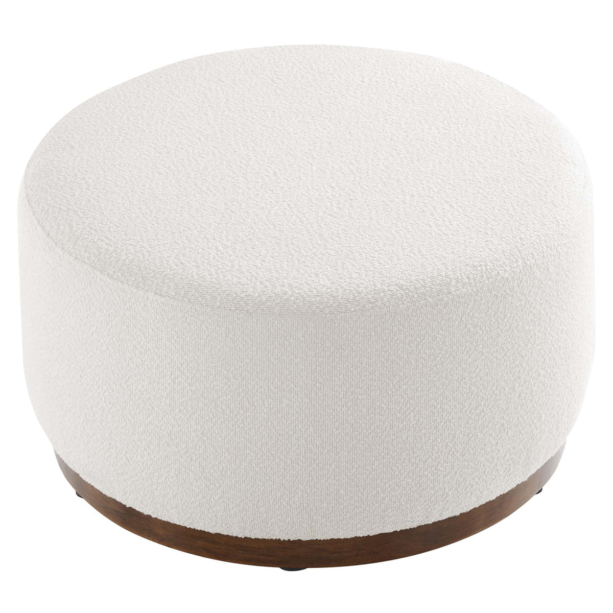 Tilden Cloud/Walnut Large 29" Round Boucle Upholstered Ottoman - Ornate Home